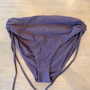 CALIA Women's High Waisted Ruched Side Tie Swim Bottoms Dark Brown